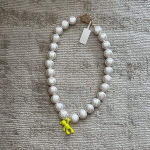 White Beaded Necklace with Yellow Charm